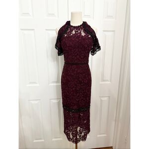 Alexis Womens Burgundy Evie Cold Shoulder Floral Lace Midi Sheath Dress Size XS